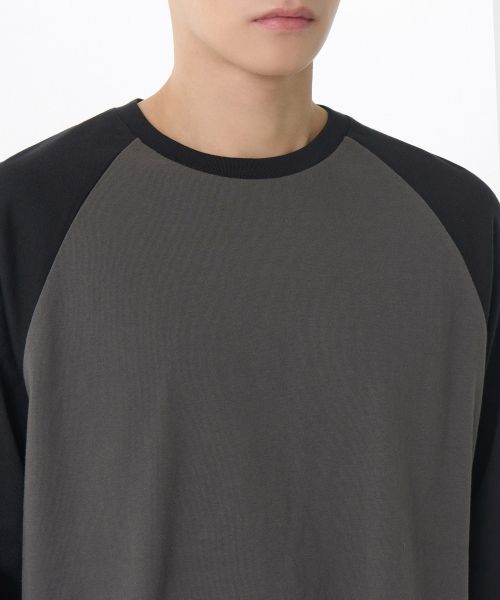 Lookbook Musinsa Standard Relaxed Fit Raglan Long Sleeve T-Shirt [Gunmetal/Black] MMETL4Z04-Z3
