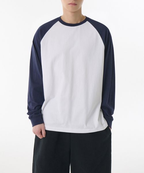 Sizing Musinsa Standard Relaxed Fit Raglan Long Sleeve T-Shirt [White/Navy] MMETL4Z04-73