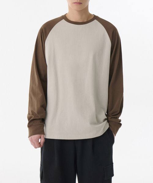 Musinsa Standard Relaxed Rib Cuffs Raglan Long Sleeve T-Shirt [Mushroom/Brown] MMETL4Z04-Z4