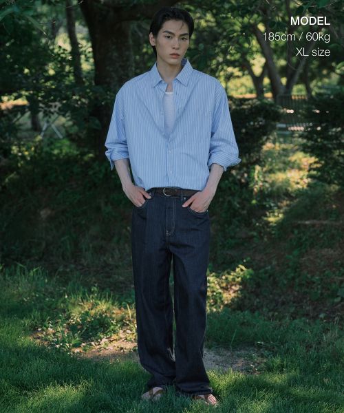 Order Musinsa Standard Relaxed Shadow Stripe Poplin Shirt [Sky Blue/Stripe] MMESL4Z22-N9