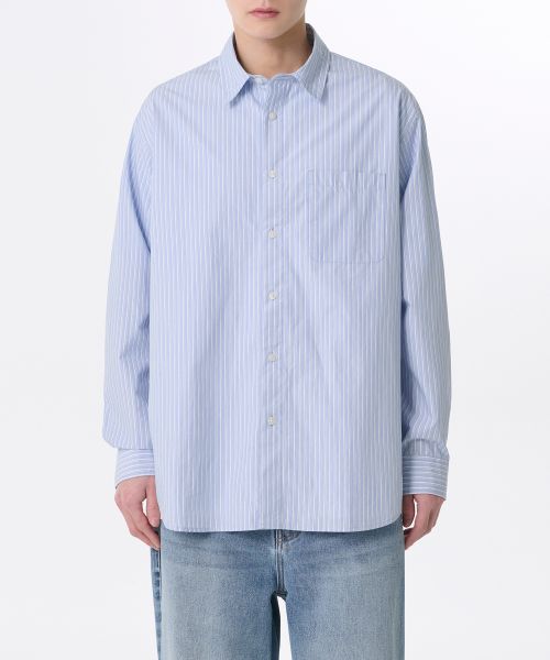 Lookbook Musinsa Standard Relaxed Shadow Stripe Poplin Shirt [Sky Blue/Stripe] MMESL4Z22-N9