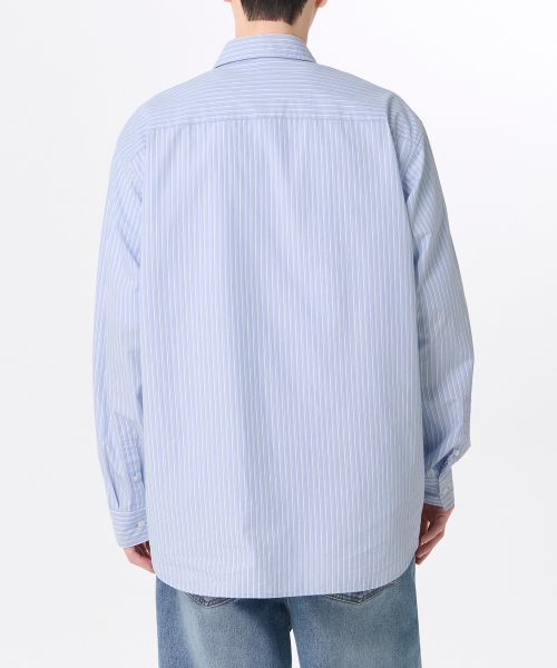 Shop Musinsa Standard Relaxed Shadow Stripe Poplin Shirt [Sky Blue/Stripe] MMESL4Z22-N9