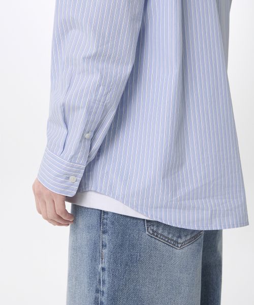 Sizing Musinsa Standard Relaxed Shadow Stripe Poplin Shirt [Sky Blue/Stripe] MMESL4Z22-N9