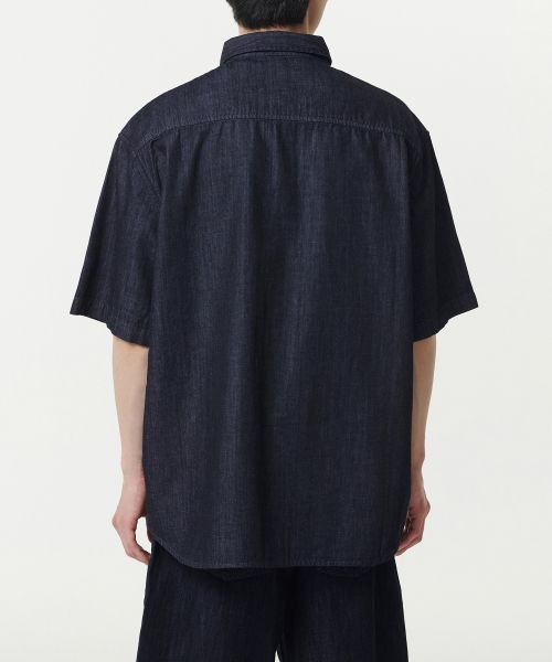 Shop MUSINSA STANDARD Relaxed Short Sleeve Denim Shirt [Deep Indigo] MMDNS6Z12-DI
