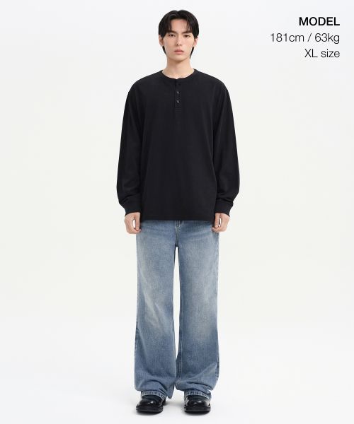 Order Musinsa Standard 羅紋袖口亨利領長袖 T 恤 [黑色] MMETL5B03-BK