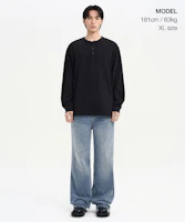 Order Camiseta Henley de manga larga con puños acanalados Musinsa Standard negra MMETL5B03-BK
