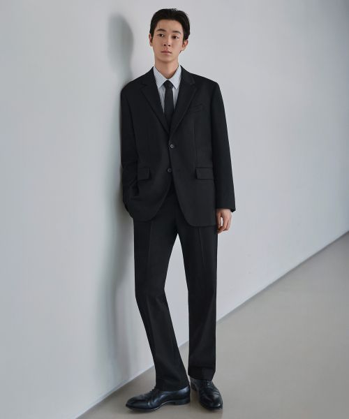 MUSINSA STANDARD Semi Wide Hidden Banding Slacks [Black] MM0PL0Z03-BK