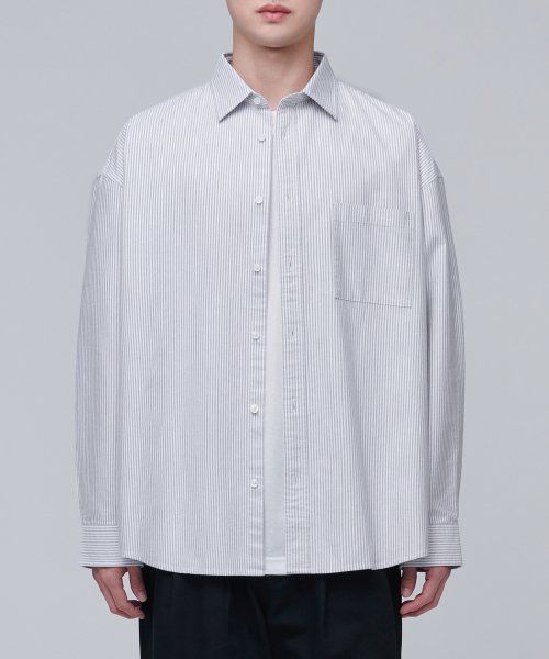 Shop Kemeja Oxford Oversized Berjalur Musinsa Standard [Jalur Kelabu] MMASLAZ10-93