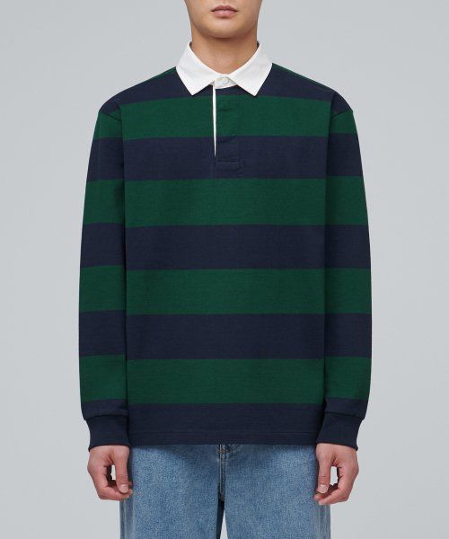 Musinsa Standard Striped Rugby Shirt [Navy/Green] MMJTP5Z02-B7
