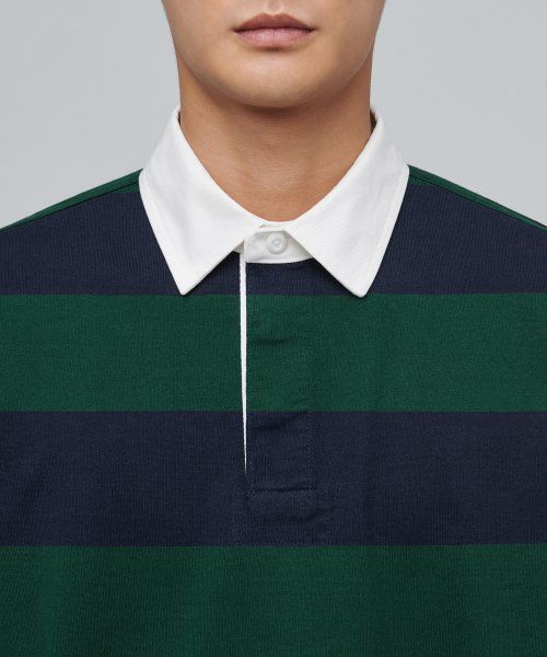 Lookbook MUSINSA STANDARD 藏青绿条纹橄榄球衫 MMJTP5Z02-B7