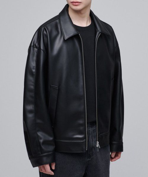 Musinsa Standard Synthetic Leather Extra Oversized Single Jacket [Black] MMCLJ3Z11-BK