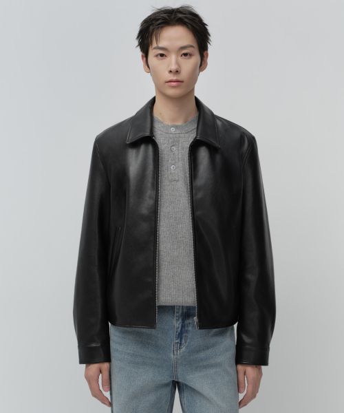 Lookbook MUSINSA STANDARD 人造皮革單排扣外套［黑色］ MMFLJ8C01-BK