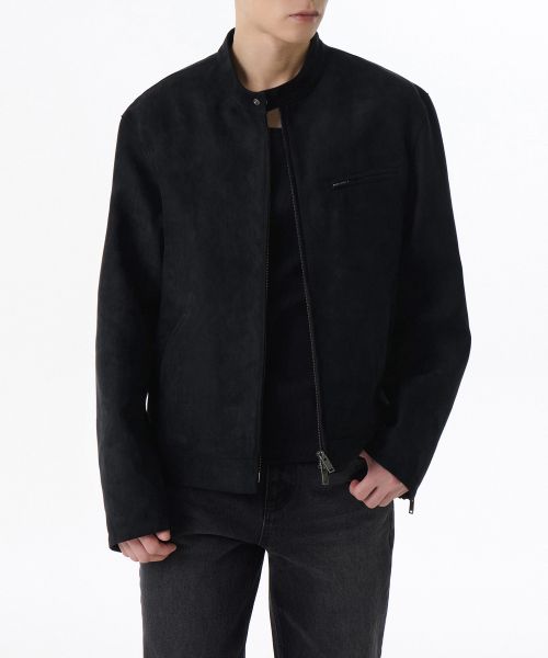 MUSINSA STANDARD Synthetic Suede Racer Jacket [Black] MMELJ2Z03-BK