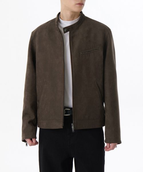 MUSINSA STANDARD Synthetic Suede Racer Jacket [Brown] MMELJ2Z03-BR