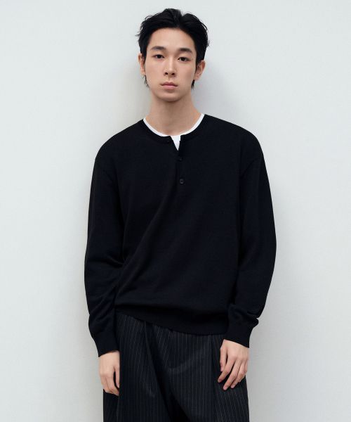 Musinsa Standard Washable Supima Cotton Henley Neck Knit [Black] MMFWL1C02-BK