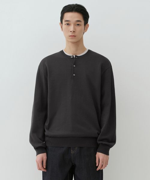 Musinsa Standard Washable Supima Cotton Henley Neck Knit [Dark Gray] MMFWL1C02-DG