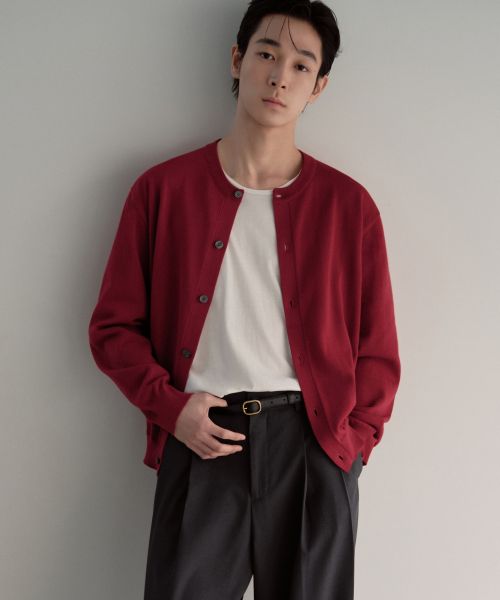 Musinsa Standard Washable Supima Cotton Round Neck Cardigan [Burgundy] MMFWC1A01-BD