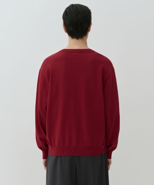 Lookbook Musinsa Standard 可洗Supima棉圆领开衫 [酒红色] MMFWC1A01-BD