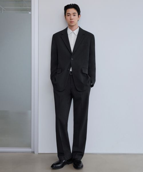 MUSINSA STANDARD Wide Hidden Banding Slacks [Charcoal Gray] MM0PL0Z04-CG
