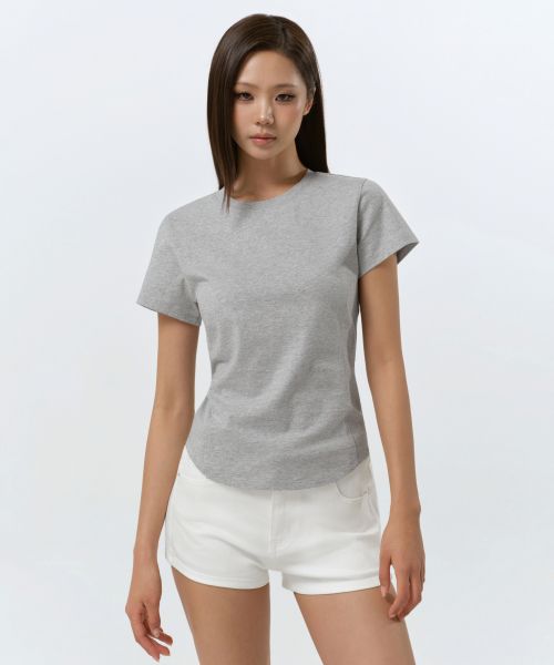MUSINSA STANDARD WOMEN Round Hem T-Shirt [Medium Gray] MWFTS5C09-MR