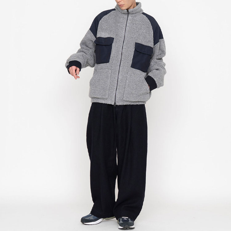 Shop Nanamica FW22 复古羊毛抓绒拼色拉链夹克 男女同款外套 SUAF275