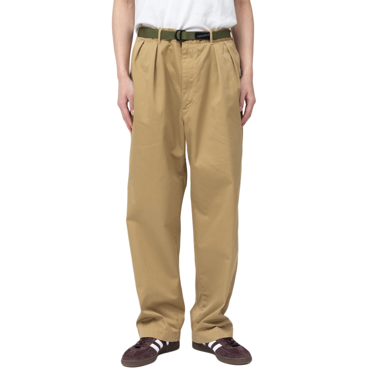 Shop Nanamica FW24 棕色斜紋摺褶側口袋拉鍊休閒長褲 S24FC054-TN