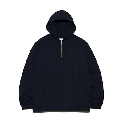 Nanamica FW24 Half-Zip Hoodie Black Casual Sweatshirt with Drawstring Hem S24FA041-K