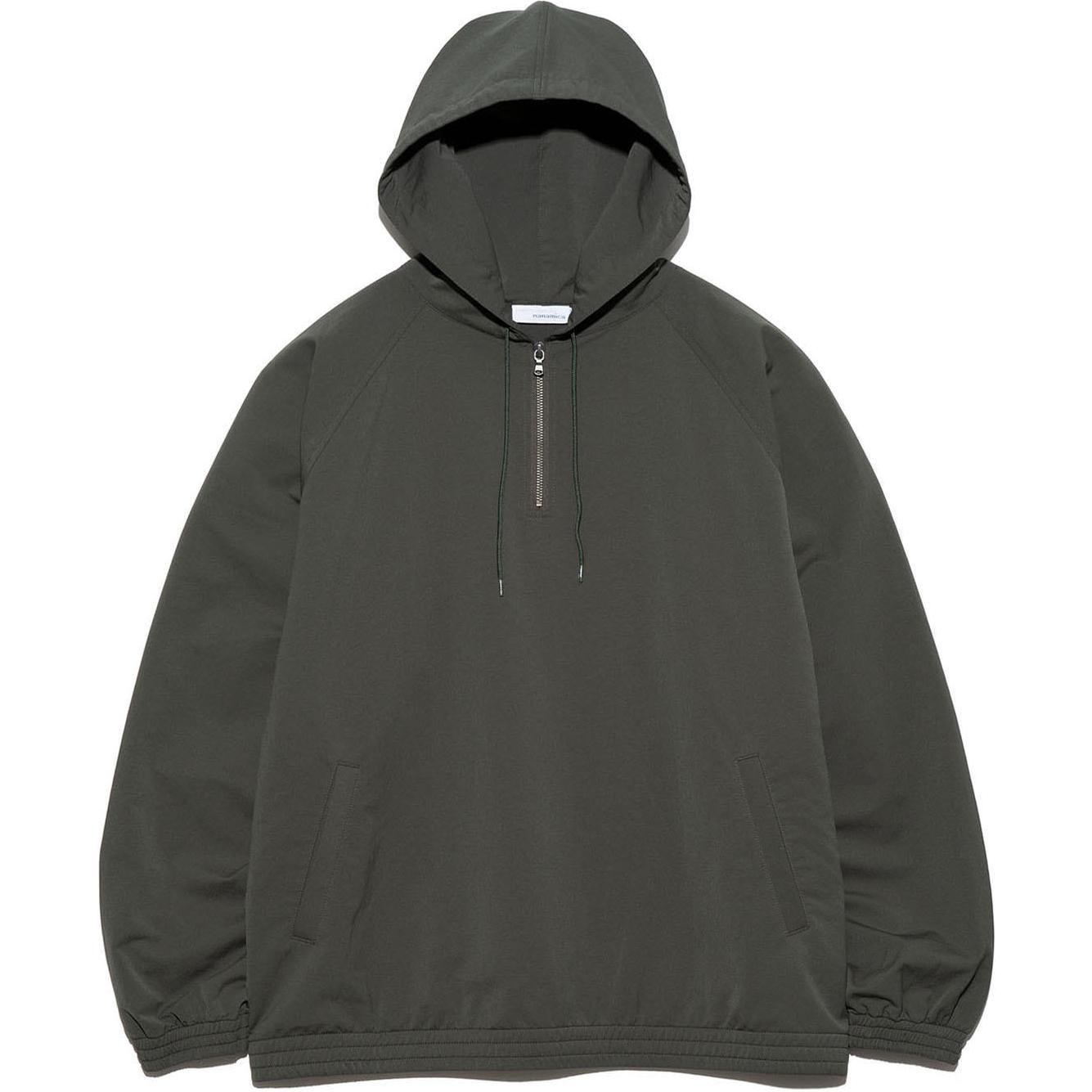 Nanamica FW24 Olive Half-Zip Hoodie with Elastic Drawcord Hem S24FA041-OL
