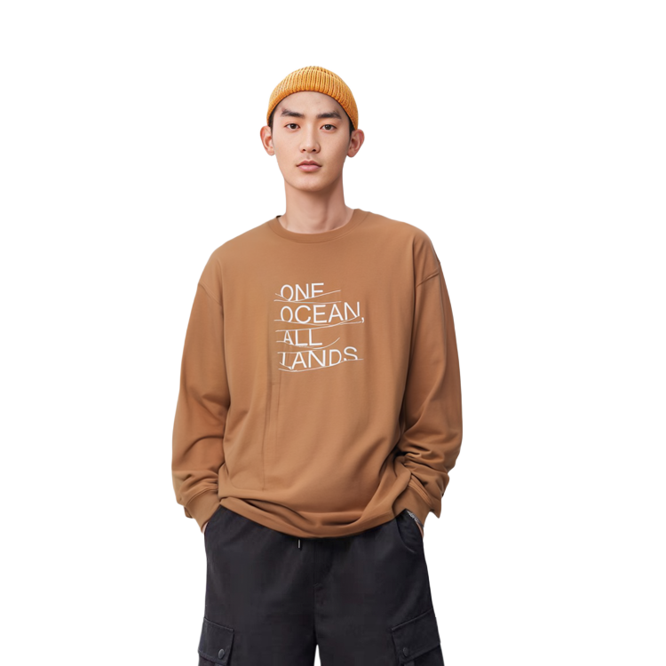 Shop Nanamica 字母印花卫衣 原味可可色 男女款套头衫 SUHF370-MOCHA