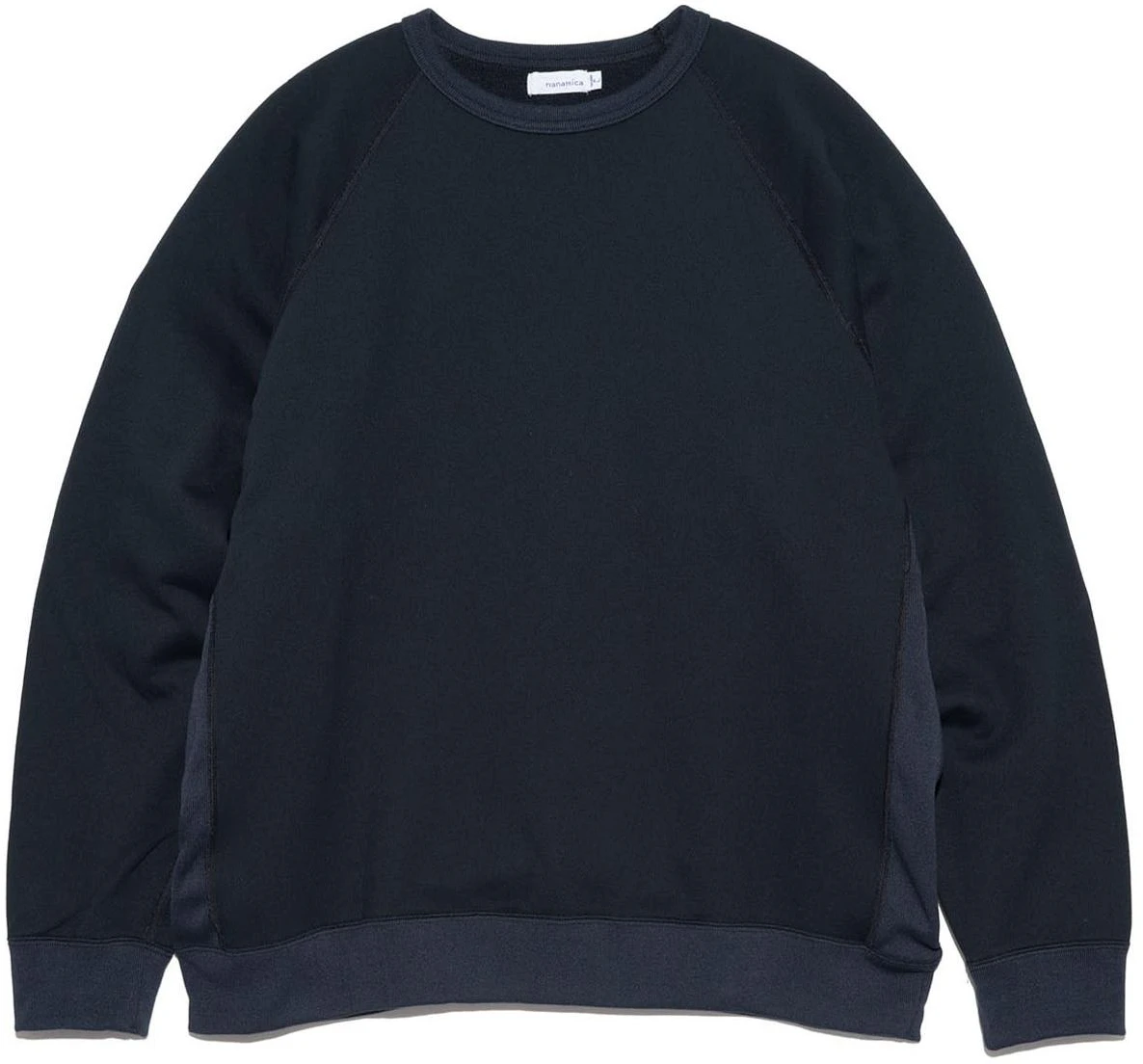 nanamica-navy-patchwork-crewneck-sweatshirt-unisex-casual-long-sleeve-pullover-suhf-353-dn