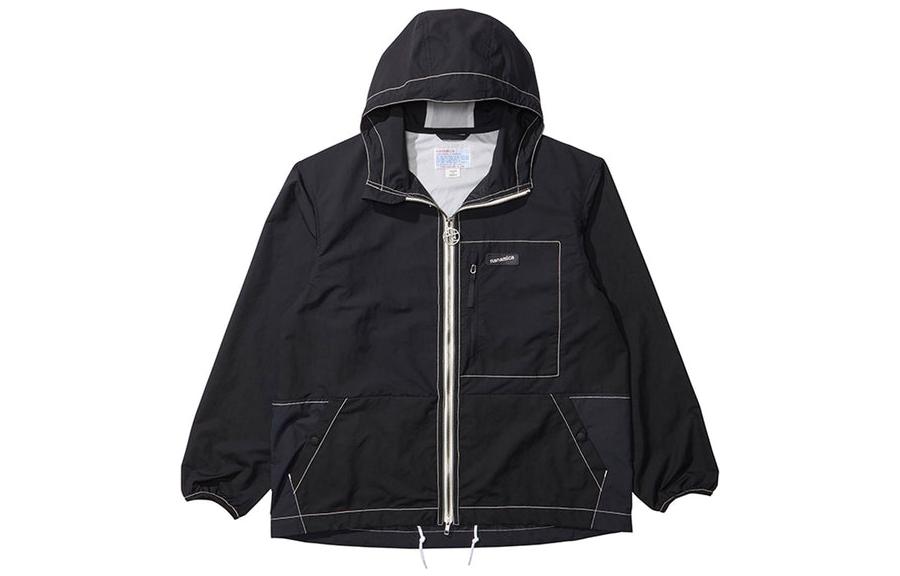 Nanamica Solid Color Embroidered Logo Hoodie Zip Jacket Black Mens SUAS038