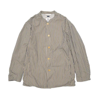 Nanamica SS22 Striped Button-Up Crew Neck Jacket Unisex Brown SUAS227