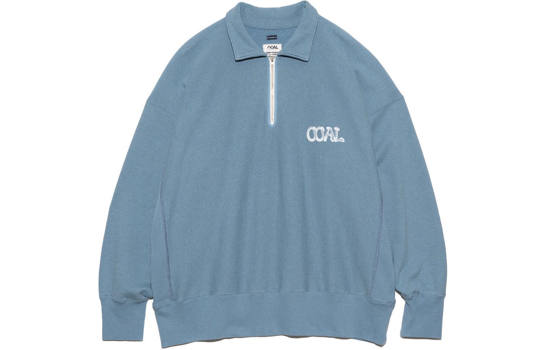 Nanamica SS24 Loose Pullover Collared Long Sleeve Sweatshirt Sax Blue Men SUHS406-SX