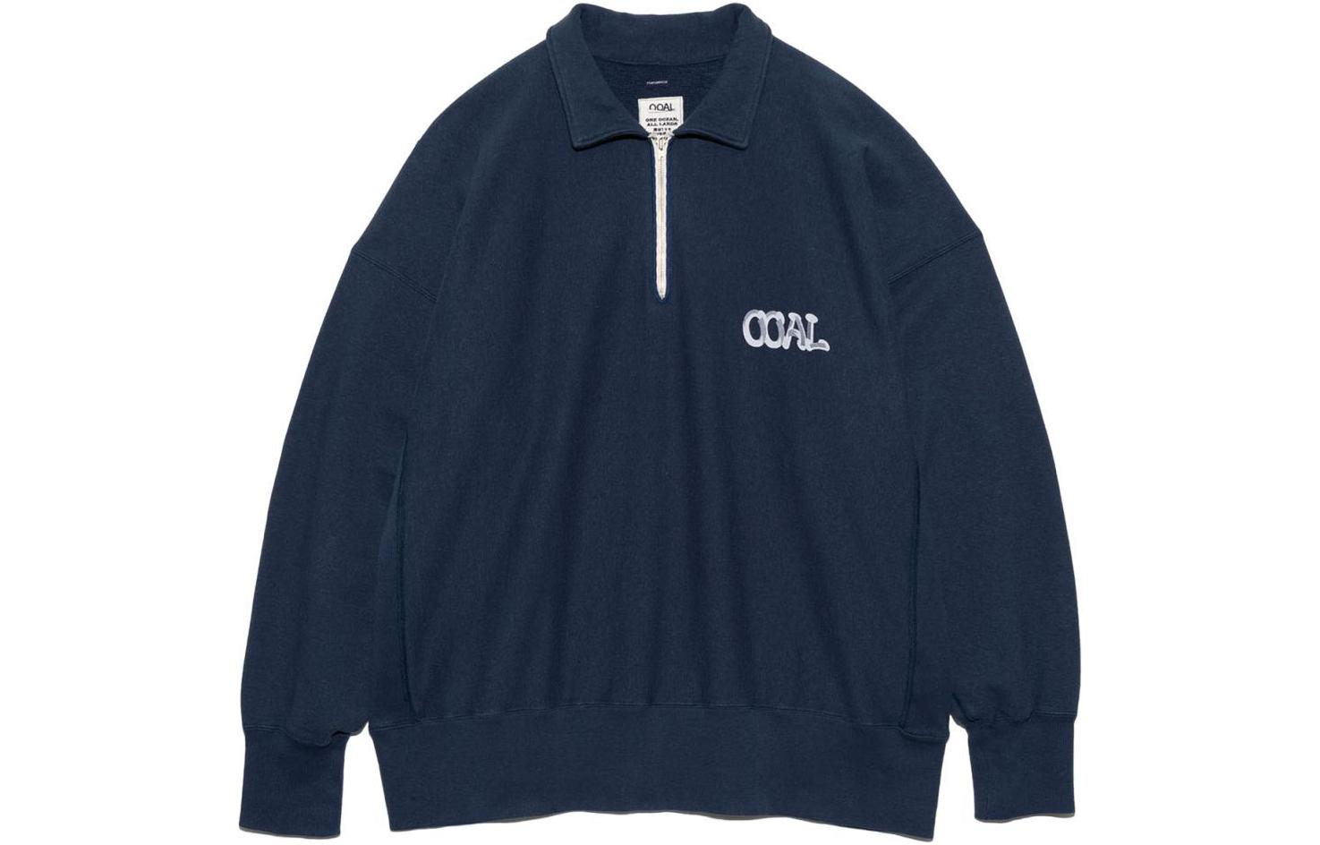 Nanamica SS24 Navy Blue Oversized Pullover Collared Long-Sleeve Sweatshirt Men SUHS406-N