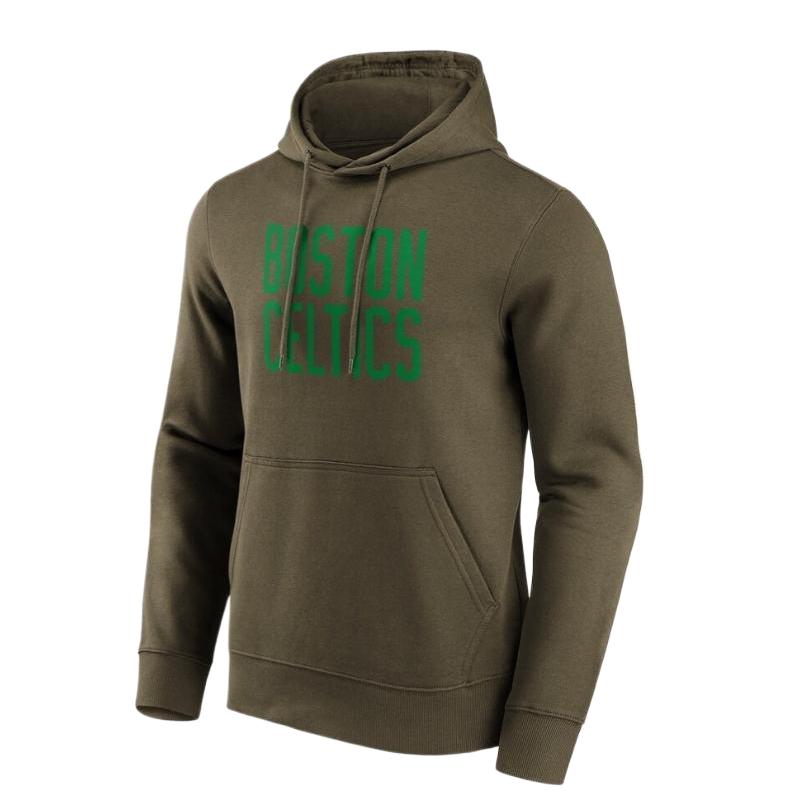 NBA Boston Celtics Letter Print Pullover Hoodie Army Green () 12088622
