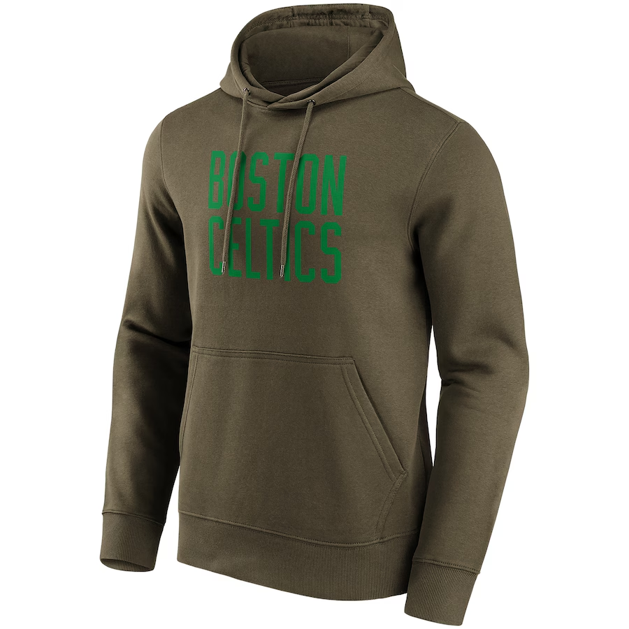 NBA Boston Celtics Wordmark Olive Green Pullover Hoodie Long Sleeve 12088652