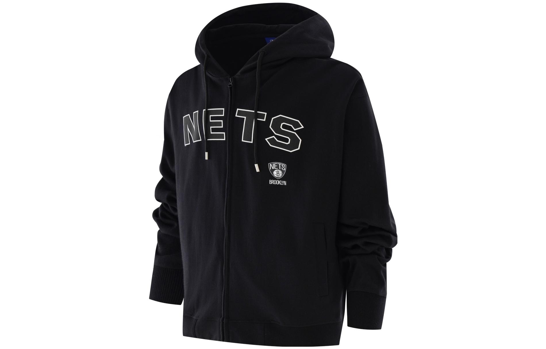 NBA Brooklyn Nets Casual Zip-Up Hoodie Black Unisex Long Sleeve F3APSP22HD11806BKN