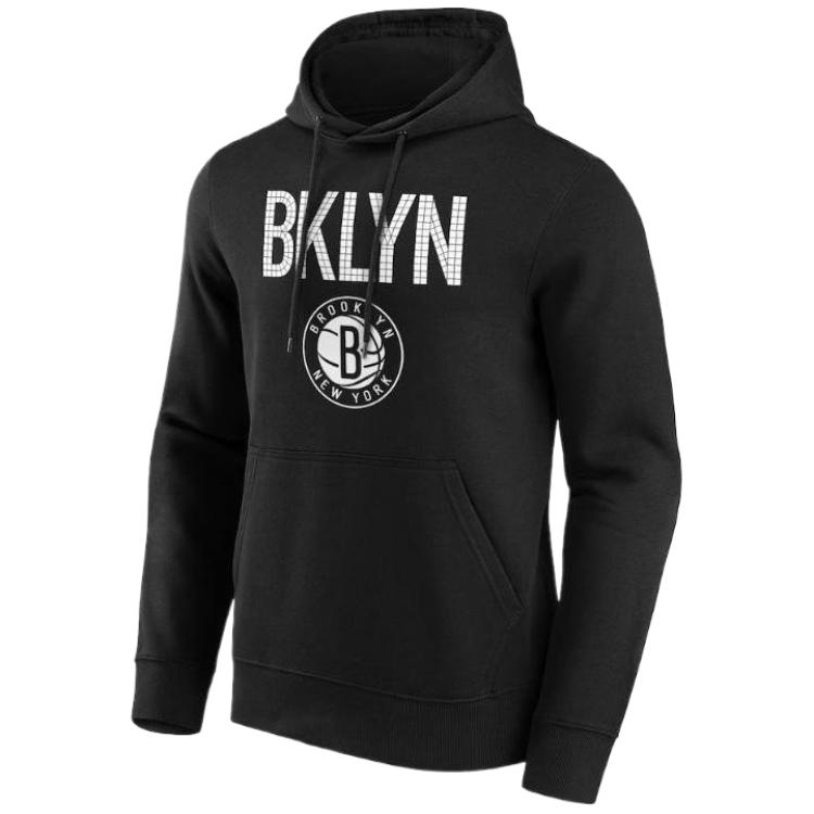 NBA Brooklyn Nets Fanatics Logo Print Hoodie Black Pullover Sweatshirt 12089024