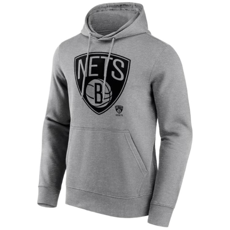NBA Brooklyn Nets Fanatics Logo Print Hoodie Grey Long Sleeve Sweater 12088796