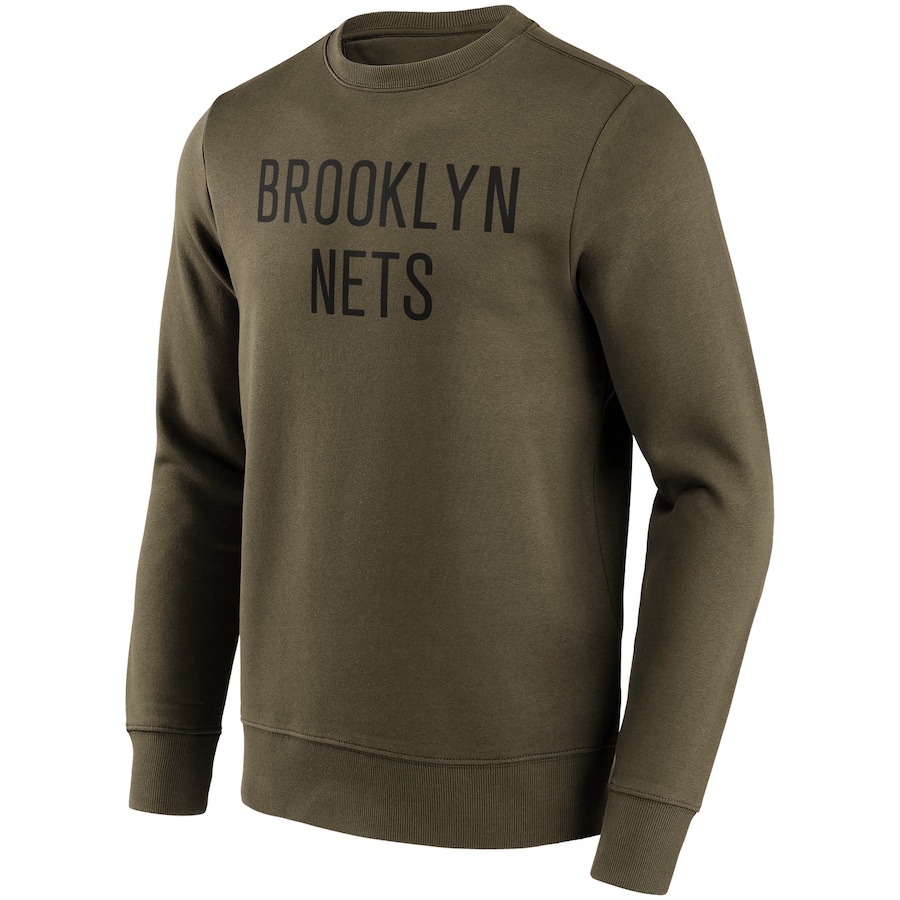 NBA Brooklyn Nets Letter Graphic Printed Pullover Sweatshirt Dark Green 201426707