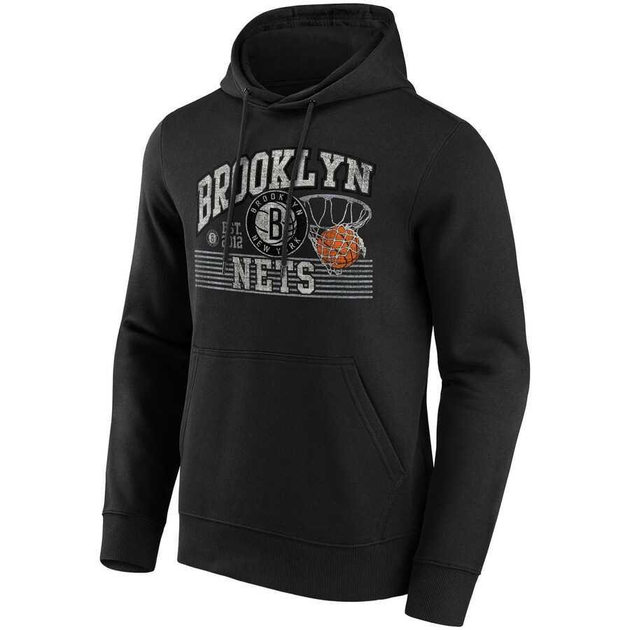 NBA Brooklyn Nets Letter Print Breathable Soft Hoodie Men Black 12085039