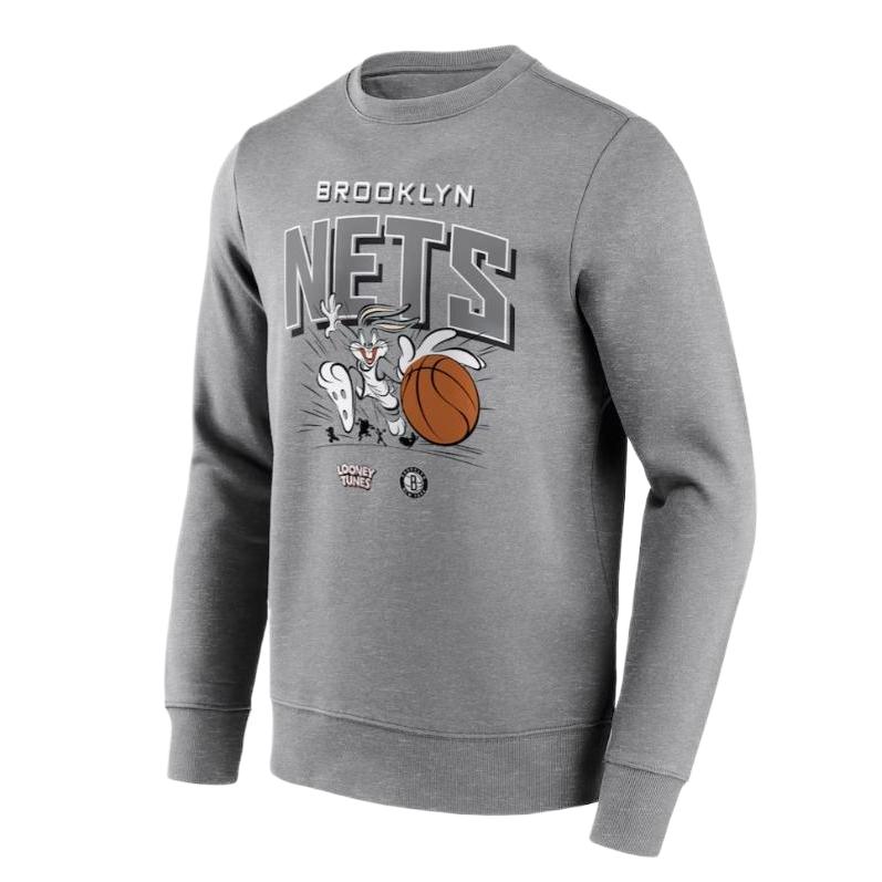 NBA Brooklyn Nets Looney Tunes Bugs Bunny Crewneck Gray Sweatshirt 13327525