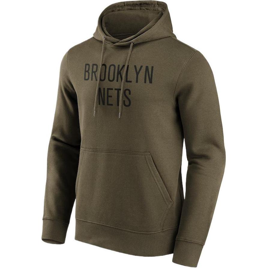 NBA Brooklyn Nets Olive Wordmark Hoodie Pullover Long Sleeve Sweatshirt 12088577