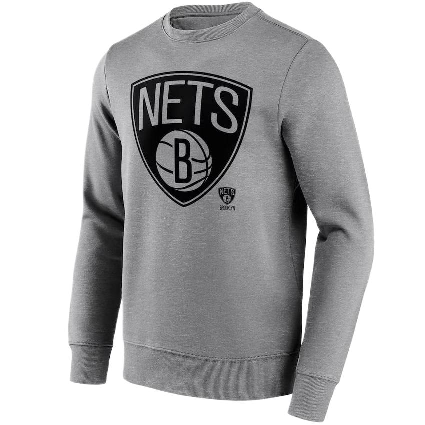 NBA Fanatics Brooklyn Nets Mono Logo Crewneck Sweatshirt Gray Long Sleeve 12088695