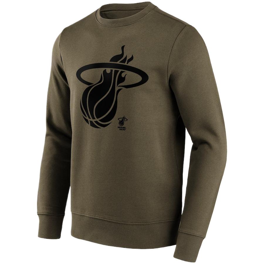 NBA Fanatics Miami Heat Logo Olive Green Crewneck Pullover Sweatshirt for Men 12087167