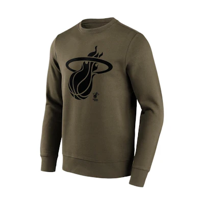 NBA Fanatics Miami Heat Logo Olive Green Crewneck Pullover Sweatshirt for Men 12087167