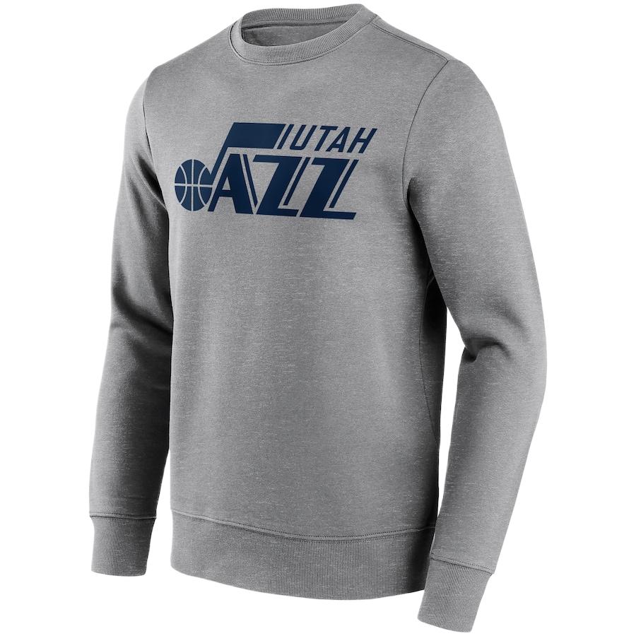 NBA Fanatics Utah Jazz Mono Logo Crewneck Sweatshirt Men’s Gray Long Sleeve 12088787