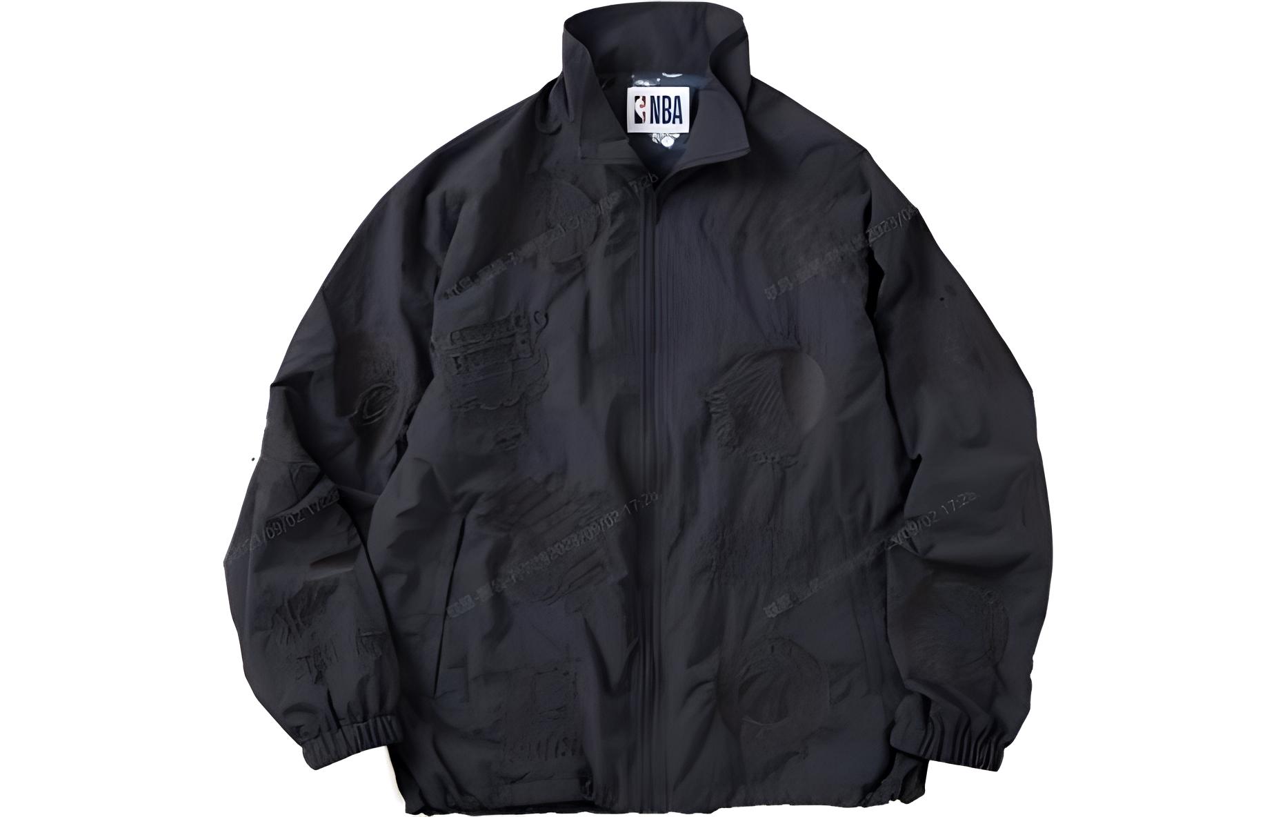 NBA FW23 Off-Court Series Black Nylon Zip-Up Jacket with Team Logo Embroidery 23011464940030-001