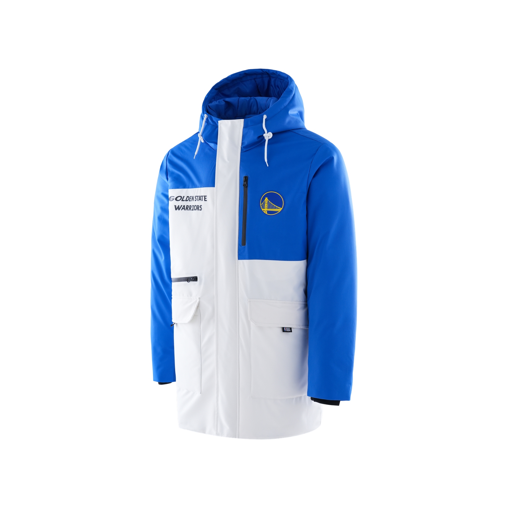 NBA Golden State Warriors Letter Embroidered Long Hooded Jacket Blue/White F3APHO22DN13785GSW
