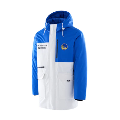 NBA Golden State Warriors Letter Embroidered Long Hooded Jacket Blue/White F3APHO22DN13785GSW